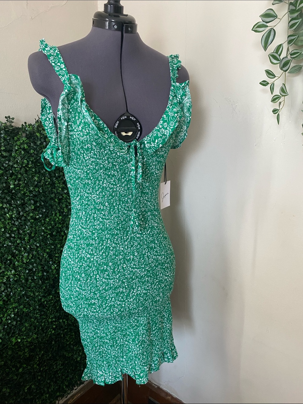 Japna Green Floral Ruffle Tie-Front Mini Dress